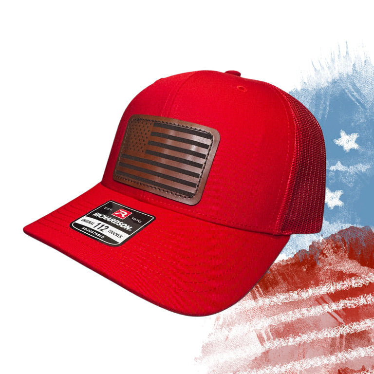 Red Trucker Hat with American Flag